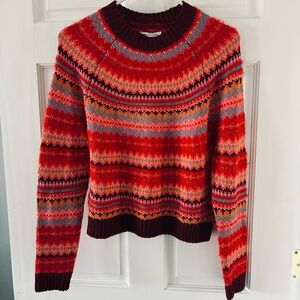 New American Eagle Outfitters Red Multicolor Fair Isle Crewneck Sweater